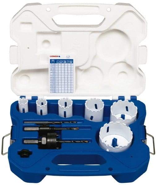 Lenox - 9 Piece, 3/4" to 2-9/16" Saw Diam, General Purpose Hole Saw Kit - Carbide Grit, Includes 6 Hole Saws - Caliber Tooling