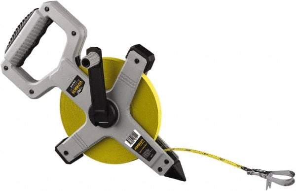 Komelon - 200' x 1/2" Yellow Steel Blade Tape Measure - 1/8" Graduation, Gray ABS Plastic Case - Caliber Tooling