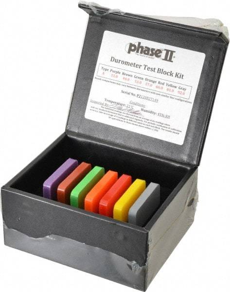 Phase II - 30 HA to 90 HA Hardness, Shore A Scale, Hardness Calibration Test Block Kit - 5-1/2 Inch Long, 4-1/2 Inch Wide, 2-1/2 Inch High, 7 Piece - Caliber Tooling