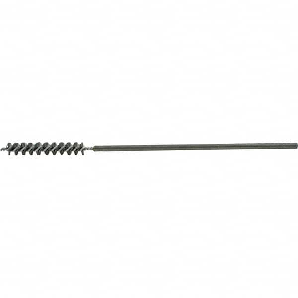 Brush Research Mfg. - 7/16" Diam Helical Steel Tube Brush - Single Spiral, 0.008" Filament Diam, 2-1/2" Brush Length, 9-1/2" OAL, 0.219" Diam Galvanized Steel Shank - Caliber Tooling