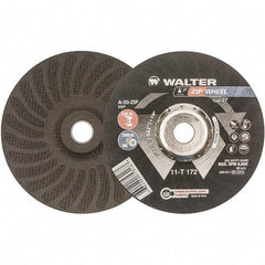 WALTER Surface Technologies - 30 Grit, 7" Wheel Diam, 1/16" Wheel Thickness, 7/8" Arbor Hole, Type 27 Depressed Center Wheel - Aluminum Oxide, Resinoid Bond, 8,600 Max RPM - Caliber Tooling