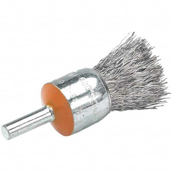 WALTER Surface Technologies - 1/2" Brush Diam, Crimped, End Brush - 1/4" Diam Shank, 25,000 Max RPM - Caliber Tooling