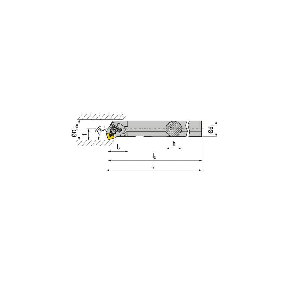 Indexable Boring Bar:  A32S DSKNR 12,  40.00 mm Min Bore,  32.00 mm Shank Dia,  75.00&deg N/A Steel 254.2000″ OAL,  Clamp,