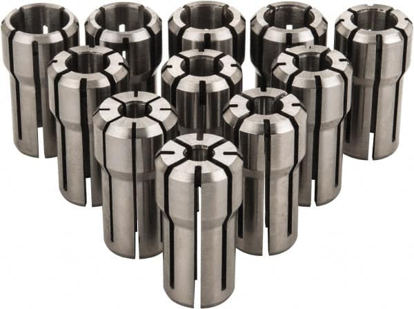 Parlec - 11 Piece, 1/4" to 9/16" Capacity, Double Angle Collet Set - Series DA100 - Exact Industrial Supply