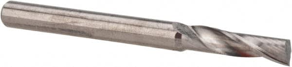 Accupro - 1/8" Cutting Diam x 1/2" Length of Cut, 1 Flute, Upcut Spiral Router Bit - Uncoated, Right Hand Cut, Solid Carbide, 1-1/2" OAL x 1/8" Shank Diam, Single Edge, 22° Helix Angle - Caliber Tooling