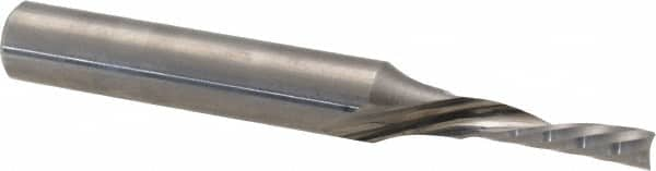 Accupro - 1/8" Cutting Diam x 1/2" Length of Cut, 1 Flute, Downcut Spiral Router Bit - Uncoated, Left Hand Cut, Solid Carbide, 2" OAL x 1/4" Shank Diam, Single Edge, 21° Helix Angle - Caliber Tooling