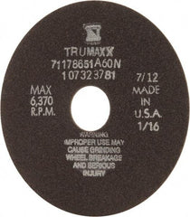 Tru-Maxx - 6" 60 Grit Aluminum Oxide Cutoff Wheel - 1/16" Thick, 1-1/4" Arbor, 6,048 Max RPM, Use with Stationary Tools - Caliber Tooling