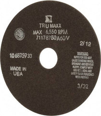 Tru-Maxx - 7" 60 Grit Aluminum Oxide Cutoff Wheel - 3/32" Thick, 1-1/4" Arbor, 5,184 Max RPM, Use with Stationary Tools - Caliber Tooling