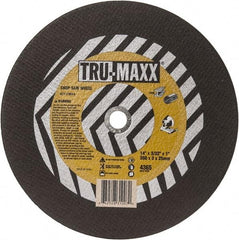 Tru-Maxx - 14" 36 Grit Aluminum Oxide Cutoff Wheel - 3/32" Thick, 1" Arbor, 4,365 Max RPM, Use with Chop Saws - Caliber Tooling