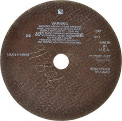 Tru-Maxx - 10" 46 Grit Aluminum Oxide Cutoff Wheel - 0.06" Thick, 1-1/4" Arbor, 6,112 Max RPM, Use with Stationary Tools - Caliber Tooling