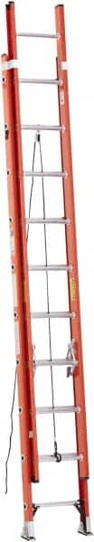 Werner - 20' High, Type IA Rating, Fiberglass Extension Ladder - 300 Lb Capacity, 17' Working Length, 18" Wide - Caliber Tooling