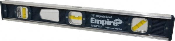 Empire Level - Magnetic 18" Long 3 Vial I-Beam Level - Aluminum, Blue, 1 45°, 1 Level & 1 Plumb Vials - Caliber Tooling