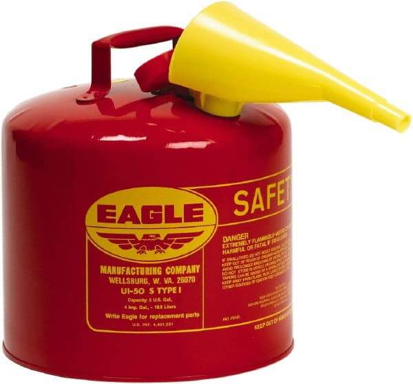 Eagle - 5 Gal Galvanized Steel Type I Safety Can - 13-1/2" High x 12-1/2" Diam, Red - Caliber Tooling