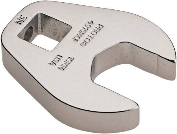 Proto - 15mm 3/8" Drive Chrome Crowfoot Wrench - 1-11/32" Head Diam x 1/4" Head Thickness, 1-5/8" OAL - Caliber Tooling