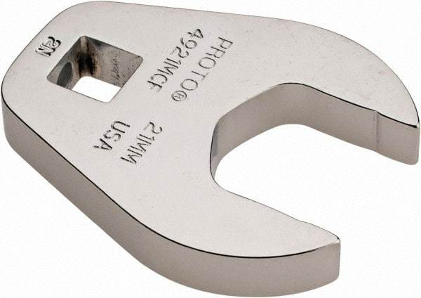 Proto - 21mm 3/8" Drive Chrome Crowfoot Wrench - 1-23/32" Head Diam x 1/4" Head Thickness, 2-3/32" OAL - Caliber Tooling