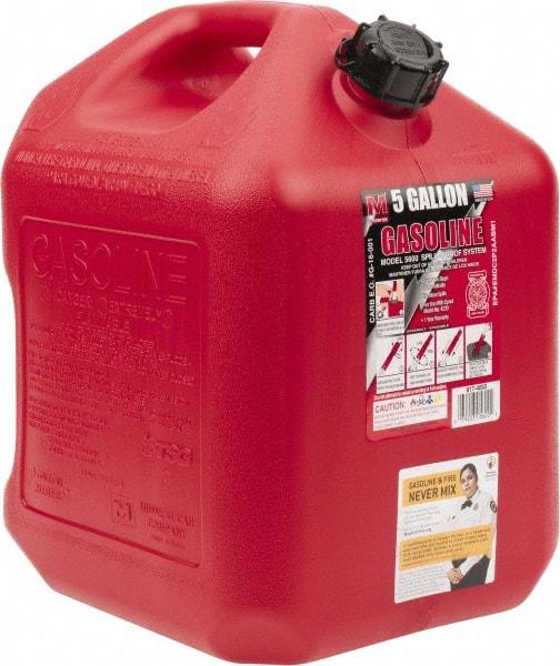 Made in USA - 5 Gal High Density Polyethylene Spill-Proof CARB Gas Can - 16" High x 10-3/4" Diam, Red - Caliber Tooling