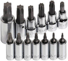 SK - 13 Piece 1/4, 3/8 & 1/2" Drive Torx Bit Socket Set - T8 to T60 Torx - Caliber Tooling