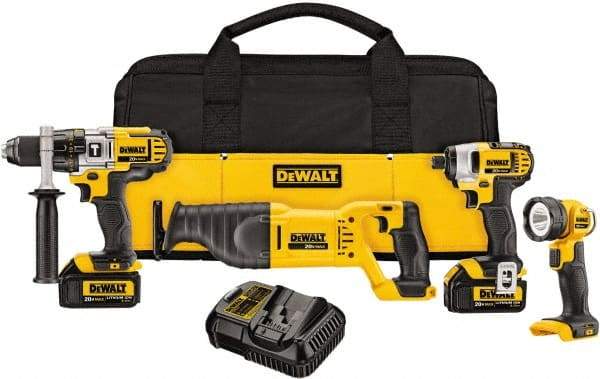 DeWALT - 10 Piece 20 Volt Cordless Tool Combination Kit - Includes 1/2" Hammerdrill, 1/4" Impact Driver & Reciprocating Saw & LED Worklight, Lithium-Ion Battery Included - Caliber Tooling