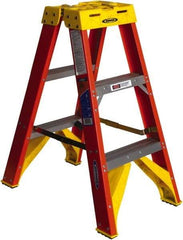 Werner - 2 Steps, 3' High, Type IA Rating, Fiberglass Step Ladder - 300 Lb Capacity, 18-1/8" Base Width - Caliber Tooling