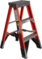 Werner - 2 Steps, 3' High, Type IAA Rating, Fiberglass Step Ladder - 375 Lb Capacity, 19-3/4" Base Width - Caliber Tooling