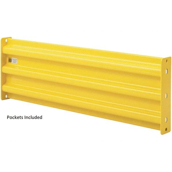 Steel King - 7' Long x 14" High, Yellow Steel Straight Heavy Duty Guard Rail - 3 Rails Accommodated, 2-1/2" Deep, 54 Lb - Caliber Tooling