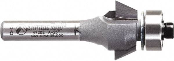 Amana Tool - 3/4" Cut Diam, 9/32" Length of Cut, 2 Flute Chamfer Edge Profile Router Bit - Carbide-Tipped, 1/4" Shank Diam, 2-3/32" OAL, Uncoated - Caliber Tooling