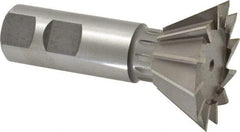 Made in USA - 1-7/8" Diam x 13/16" Width of Cut, 60° Included Angle, Cobalt Dovetail Cutter - 7/8" Shank Diam, 3-1/4" Overall Length, Weldon Flat, Uncoated - Caliber Tooling