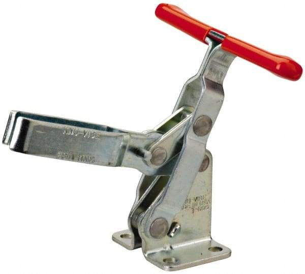 Lapeer - 600 Lb Holding Capacity, Vertical Handle, Manual Hold Down Toggle Clamp - 57° Handle Movement, 106° Bar Opening, U-Bar, Flanged Base, Carbon Steel - Caliber Tooling