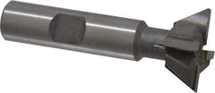 Made in USA - 1" Diam x 3/8" Width of Cut, 60° Included Angle, Carbide-Tipped Dovetail Cutter - 1/2" Shank Diam, 2-1/2" Overall Length, 0.02" Corner Radius, Weldon Flat, Uncoated - Caliber Tooling