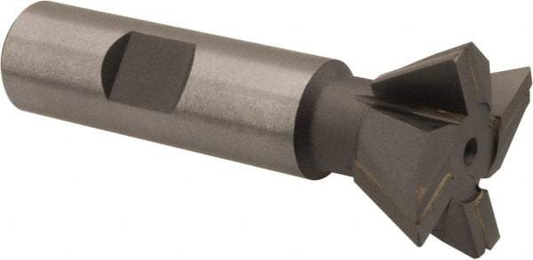 Made in USA - 1-1/4" Diam x 1/2" Width of Cut, 60° Included Angle, Carbide-Tipped Dovetail Cutter - 5/8" Shank Diam, 2-3/4" Overall Length, 0.02" Corner Radius, Weldon Flat, Uncoated - Caliber Tooling