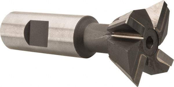 Made in USA - 1-1/2" Diam x 5/8" Width of Cut, 60° Included Angle, Carbide-Tipped Dovetail Cutter - 3/4" Shank Diam, 3-1/4" Overall Length, 0.02" Corner Radius, Weldon Flat, Uncoated - Caliber Tooling