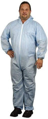 PRO-SAFE - Size 4XL SMS General Purpose Coveralls - Blue, Zipper Closure, Elastic Cuffs, Open Ankles, Serged Seams, ISO Class 6 - Caliber Tooling