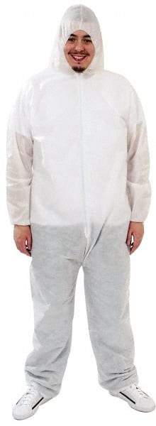 PRO-SAFE - Size 3XL SMS Chemical Resistant Coveralls - White, Zipper Closure, Elastic Cuffs, Open Ankles, Serged Seams, ISO Class 6 - Caliber Tooling