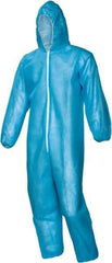 PRO-SAFE - Size 4XL Polypropylene General Purpose Coveralls - Blue, Zipper Closure, Elastic Cuffs, Open Ankles, Serged Seams, ISO Class 7 - Caliber Tooling