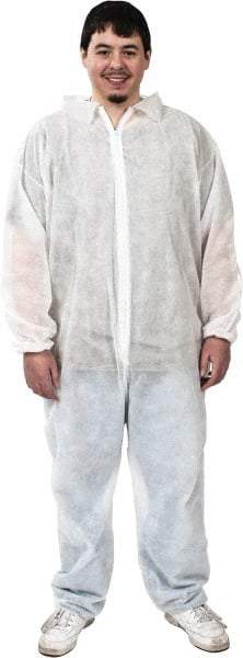 PRO-SAFE - Size 3XL Polypropylene General Purpose Coveralls - White, Zipper Closure, Elastic Cuffs, Elastic Ankles, Serged Seams, ISO Class 7 - Caliber Tooling