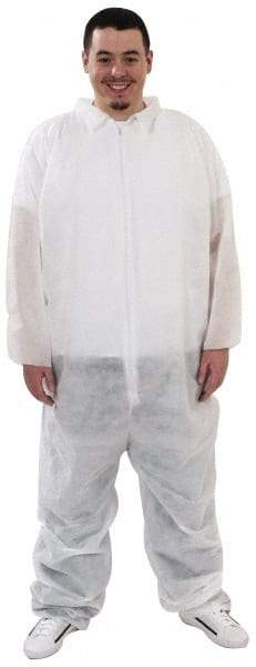 PRO-SAFE - Size 3XL Polypropylene General Purpose Coveralls - White, Zipper Closure, Elastic Cuffs, Elastic Ankles, Serged Seams, ISO Class 7 - Caliber Tooling