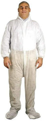 PRO-SAFE - Size M Polypropylene General Purpose Coveralls - White, Zipper Closure, Elastic Cuffs, Open Ankles, Serged Seams, ISO Class 7 - Caliber Tooling