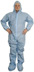 PRO-SAFE - Size 4XL SMS General Purpose Coveralls - Blue, Zipper Closure, Elastic Cuffs, Open Ankles, Serged Seams, ISO Class 6 - Caliber Tooling