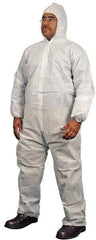 PRO-SAFE - Size 4XL Polypropylene General Purpose Coveralls - White, Zipper Closure, Elastic Cuffs, Open Ankles, Serged Seams, ISO Class 7 - Caliber Tooling