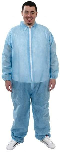 PRO-SAFE - Size 2XL Polypropylene General Purpose Coveralls - Blue, Zipper Closure, Elastic Cuffs, Elastic Ankles, Serged Seams, ISO Class 7 - Caliber Tooling