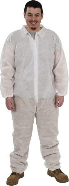 PRO-SAFE - Size M Polypropylene General Purpose Coveralls - White, Zipper Closure, Elastic Cuffs, Elastic Ankles, Serged Seams, ISO Class 7 - Caliber Tooling