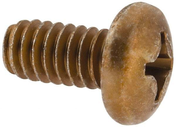 Made in USA - 1/4-20 UNC, 1/2" Length Under Head Phillips Drive Machine Screw - Pan Head, Grade 3 Steel, Yellow Cadmium-Plated Finish, Without Washer - Caliber Tooling