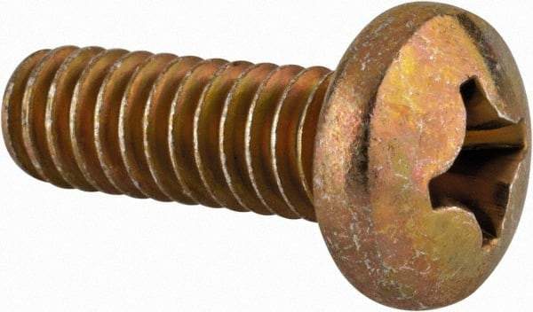 Made in USA - 1/4-20 UNC, 3/4" Length Under Head Phillips Drive Machine Screw - Pan Head, Grade 3 Steel, Yellow Cadmium-Plated Finish, Without Washer - Caliber Tooling