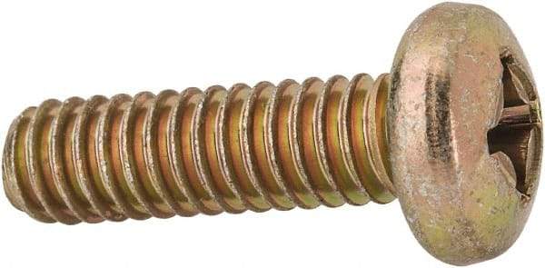 Made in USA - 1/4-20 UNC, 7/8" Length Under Head Phillips Drive Machine Screw - Pan Head, Grade 3 Steel, Yellow Cadmium-Plated Finish, Without Washer - Caliber Tooling