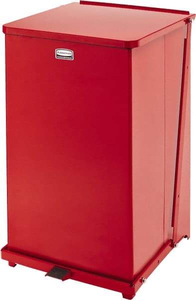 Rubbermaid - 40 Gal Square Unlabeled Trash Can - 30" High x 19" Long x 19" Wide, Red, Steel - Caliber Tooling