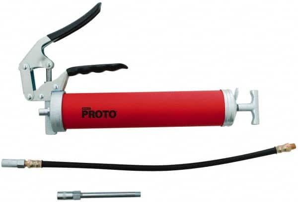 Proto - 3,600 Max psi, Flexible Pistol Grease Gun - 14 oz (Cartridge) & 16 oz (Bulk) Capacity, 1/8 Thread Outlet, 3-Way, Bulk, Cartridge & Filler Pump - Caliber Tooling