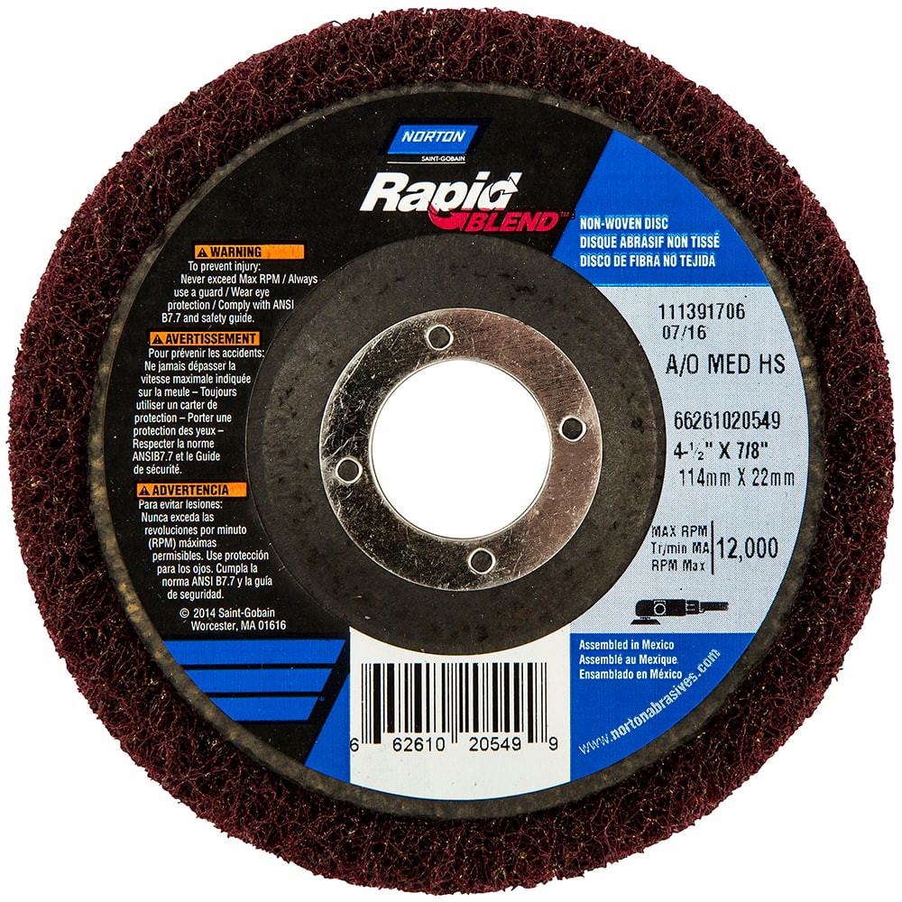 Norton - 4-1/2" Diam, Medium Grade, Aluminum Oxide Deburring Disc - Caliber Tooling