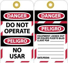 NMC - 3" High x 6" Long, DANGER - DO NOT OPERATE, Safety & Facility Lockout Tag - Tag Header: Danger, 2 Sides, Black, Red & White Unrippable Vinyl - Caliber Tooling