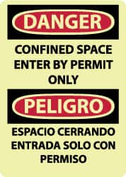 NMC - "Danger - Confined Space - Enter by Permit Only", 14" Long x 10" Wide, Rigid Plastic Safety Sign - Rectangle, 0.05" Thick, Use for Accident Prevention - Caliber Tooling