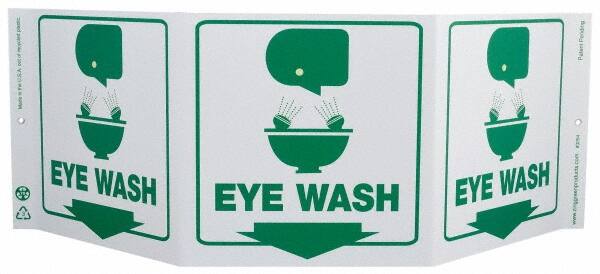 NMC - "Eye Wash", 7-1/2" Long x 20" Wide, Rigid Plastic Safety Sign - Rectangle, 0.01" Thick, Use for First Aid - Caliber Tooling